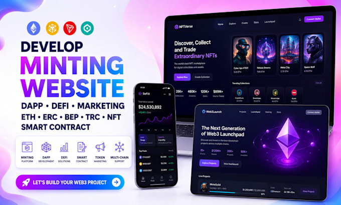 develop minting website dapp defi marketing eth erc bep trc nft smart contract