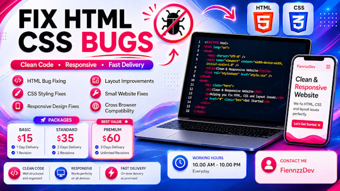 fix HTML CSS bugs and responsive issues