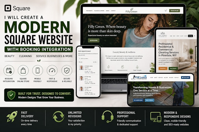 create a modern square website with booking integration
