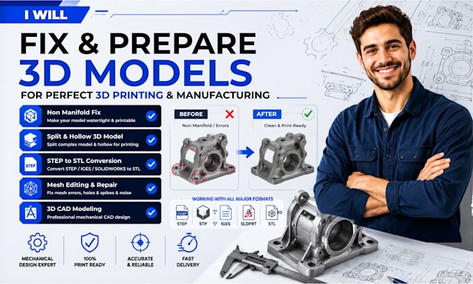 fix non manifold stl, split hollow 3d model, mesh edit cad for 3d printing