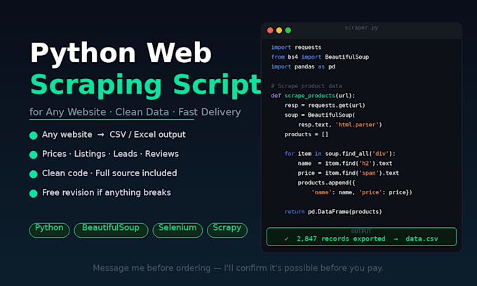 build a python web scraping script for any website
