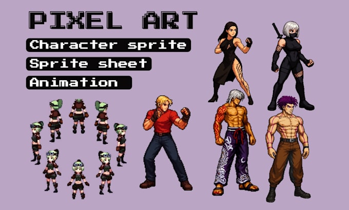 pixel art character animation, pixel art sprite sheets, 2d game assets