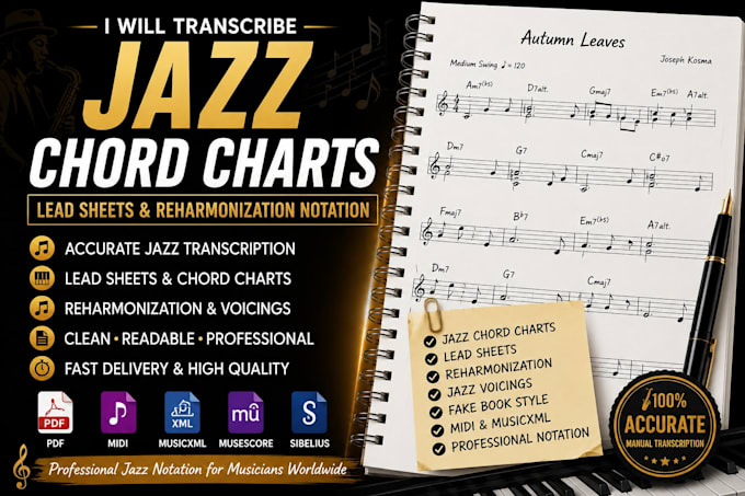 transcribe jazz chord charts, lead sheets, reharmonization notation