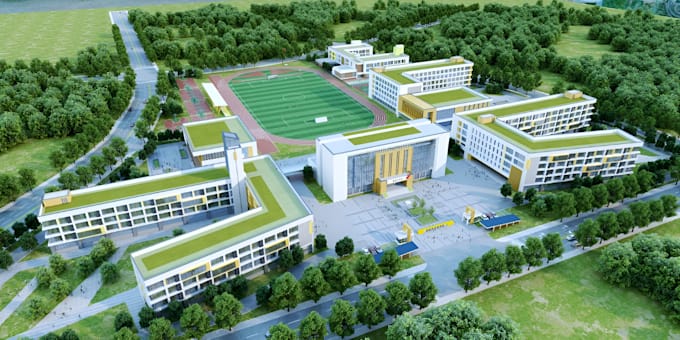 create realistic 3d school campus, classroom and educational building design