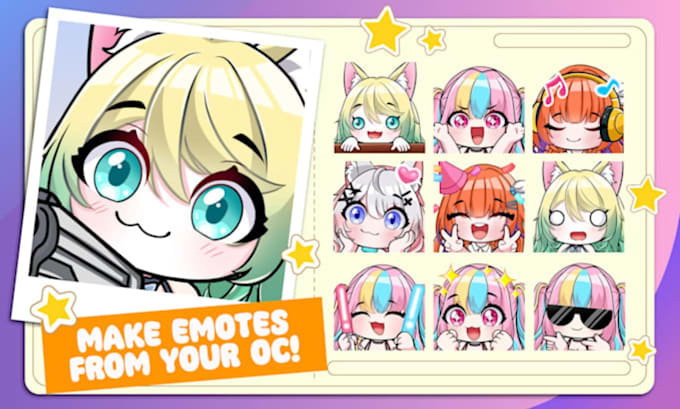 draw twitch emotes, chibi emotes, animated emotes, vtuber model for streamers