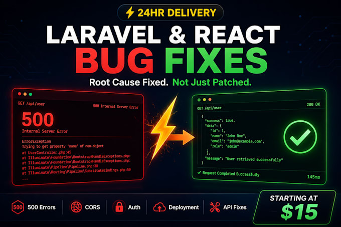fix bugs and errors in your laravel or react application fast
