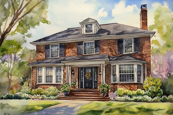 custom digital watercolor house