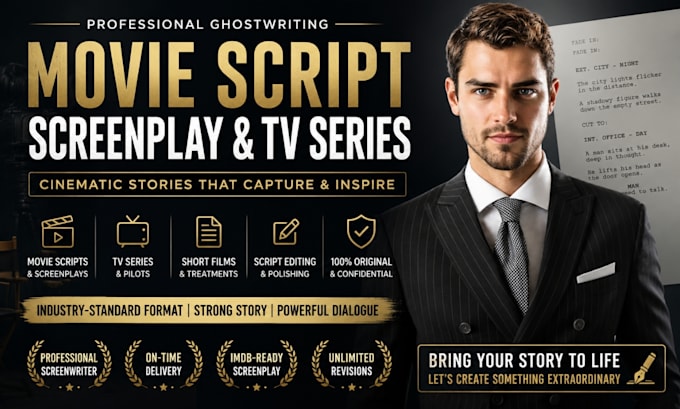 ghostwrite movie script, screenwriting, screen play, script writing, tv series