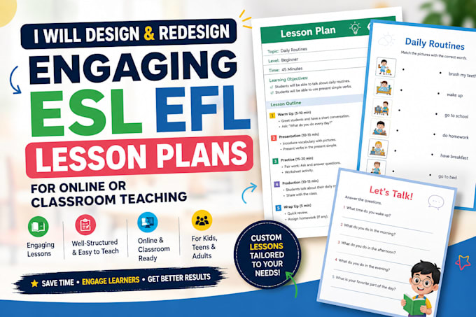 design and redesign engaging esl efl lesson plan for online or class teaching
