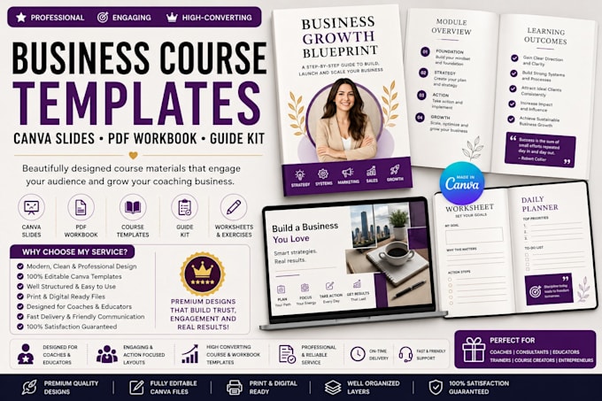 design business course templates canva slides PDF workbook guide kit