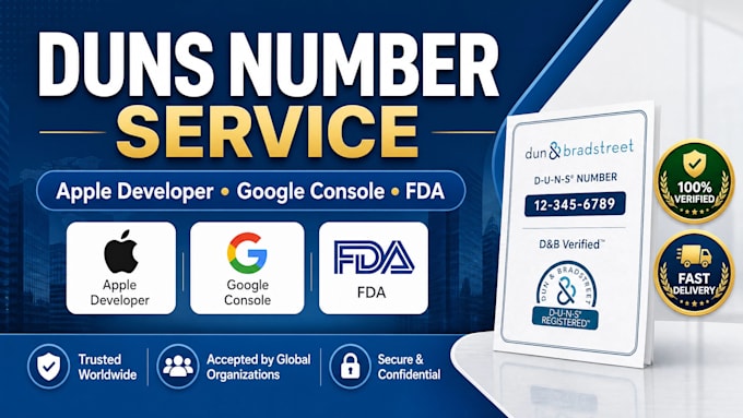 provide d u n s number for apple developer, google console, and fda