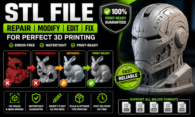 repair modify edit and fix stl files for 3d printing, 3d modelling
