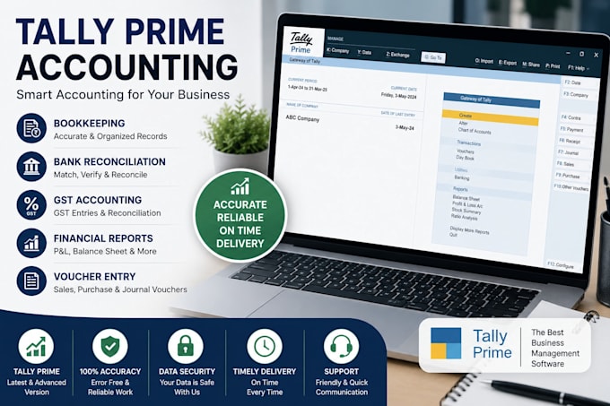 do professional bookkeeping in tally prime or quick books or busy software
