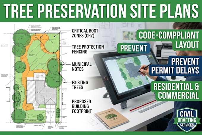create tree survey and preservation site plans for building permits