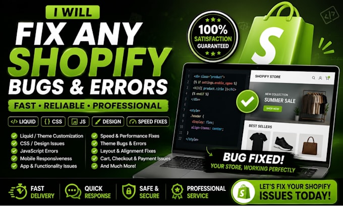 do shopify bug fixing and theme customization
