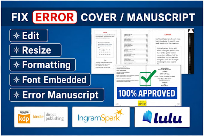 fix error, redesign, edit book cover, ebook cover, amazon kdp manuscript