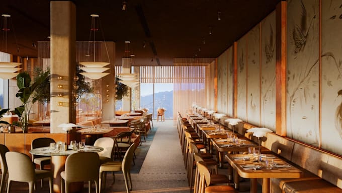 create a 3d interior render for your airbnb, hotel, or restaurant sketchup vray