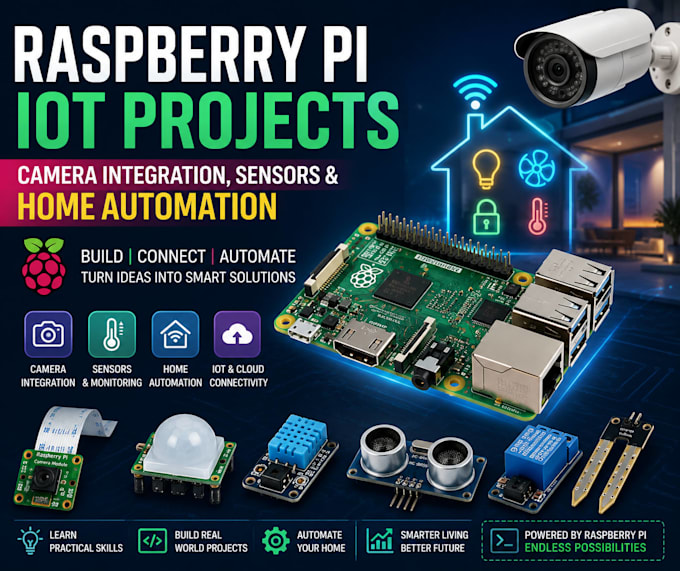 create raspberry pi iot projects with camera integration, sensors, schematic