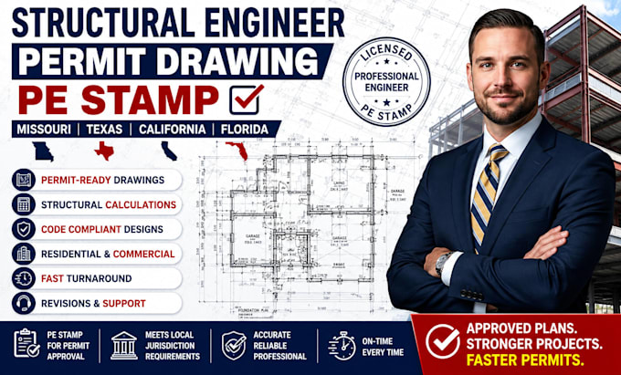 structural engineer permit drawing missouri texas california florida pe stamp
