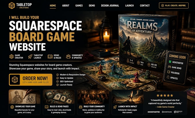 build squarespace board game creator webite tabletop launch website demo website