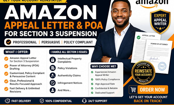 write amazon appeal letter, poa for section 3 suspension