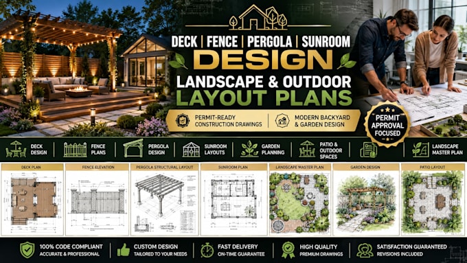 design deck fence pergola sunroom permit drawing garden plan landscape layout