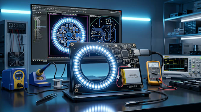 design led ring light pcb with usb c and battery circuit