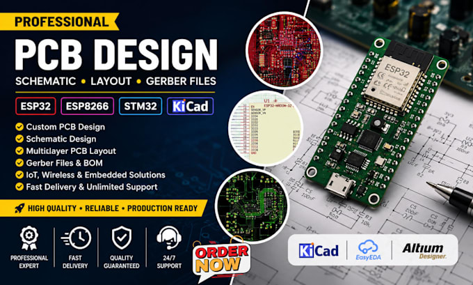 esp8266 electronic circuits custom pcb layout esp32 schematic design kicad stm32
