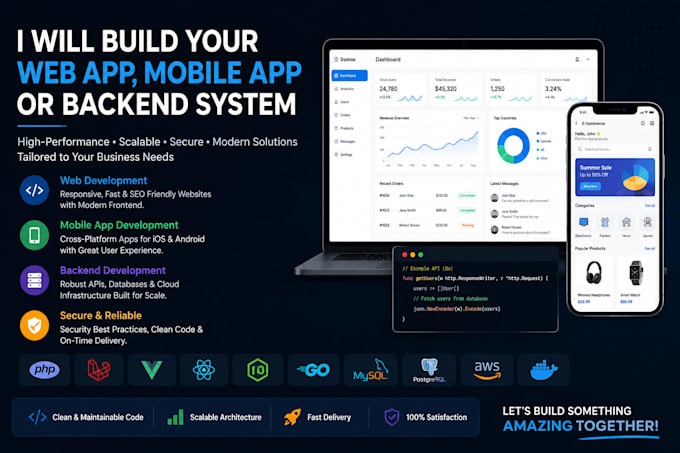 develop apps,websites and PHP go js full stack developer