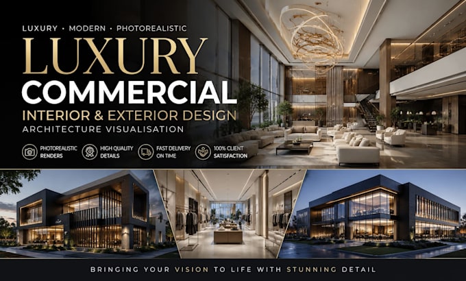 create luxury commercial interior, exterior design, architecture visualisation