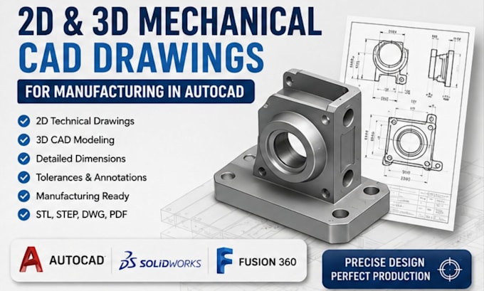 create 2d and 3d mechanical cad drawings for manufacturing in autocad