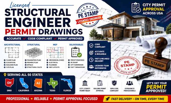 architectural drawing permit wa florida california pe stamp structural engineer