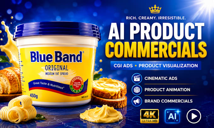 create cinematic ai product commercials and  cgi ads