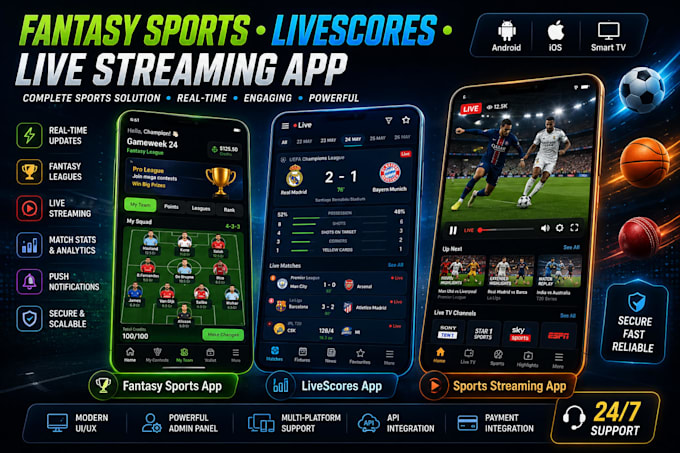 develop fantasy app, livescores app, sport live streaming platform