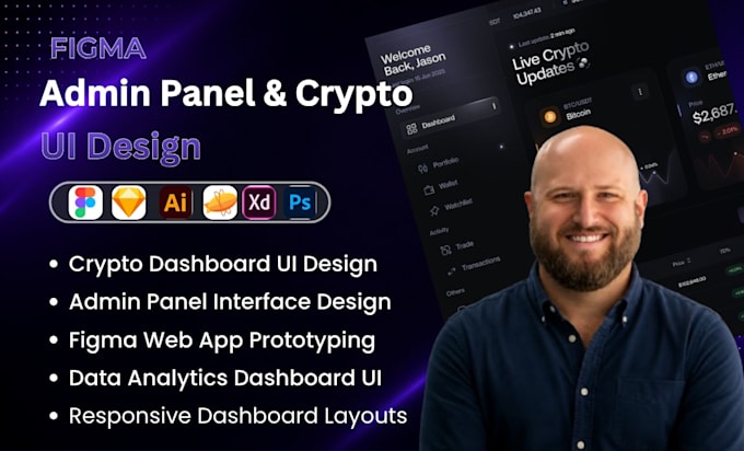 design modern figma admin panel UI UX and responsive crypto dashboard layouts