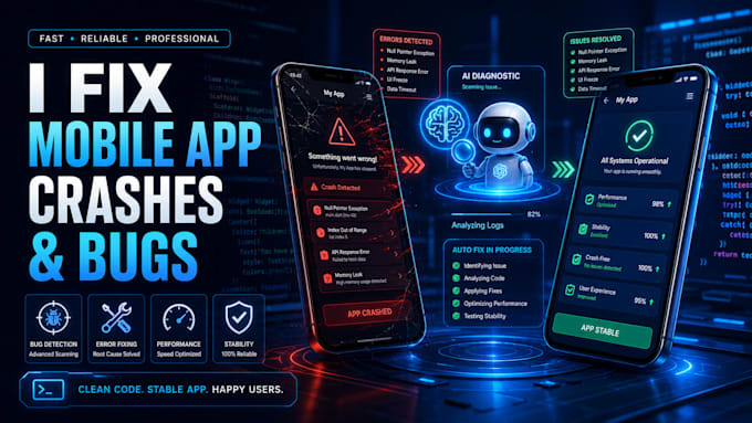 fix mobile app crashes and bugs in react native flutter and ios apps