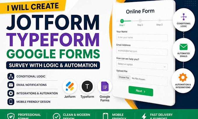create jotform, typrform, google forms survey with logic automation