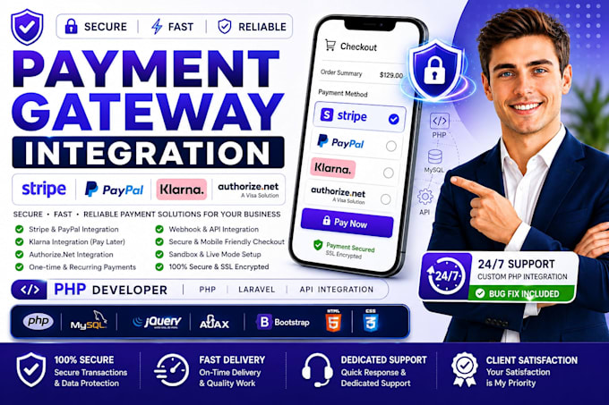 integrate paypal stripe klarna and authorize net payment gateway in PHP
