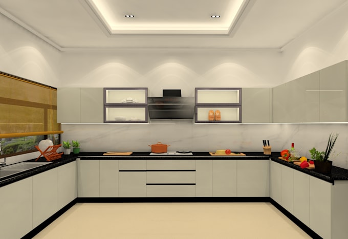 design a modern kitchen, bathroom, bedroom, or living room in 3d
