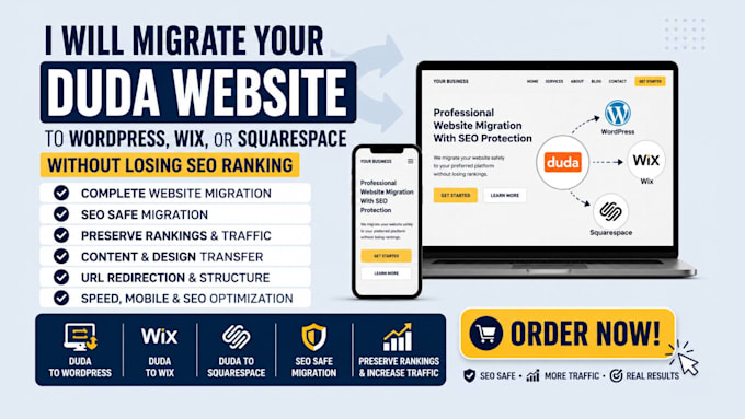 migrate your duda website to wordpress, wix or squarespace website with seo rank