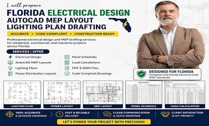 prepare florida license electrical plan design autocad mep layout lighting plan