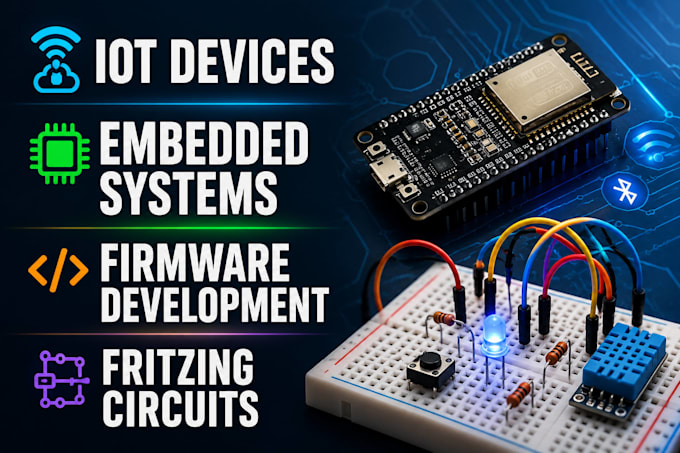 design iot devices, embedded systems, fritzing circuits and firmware development