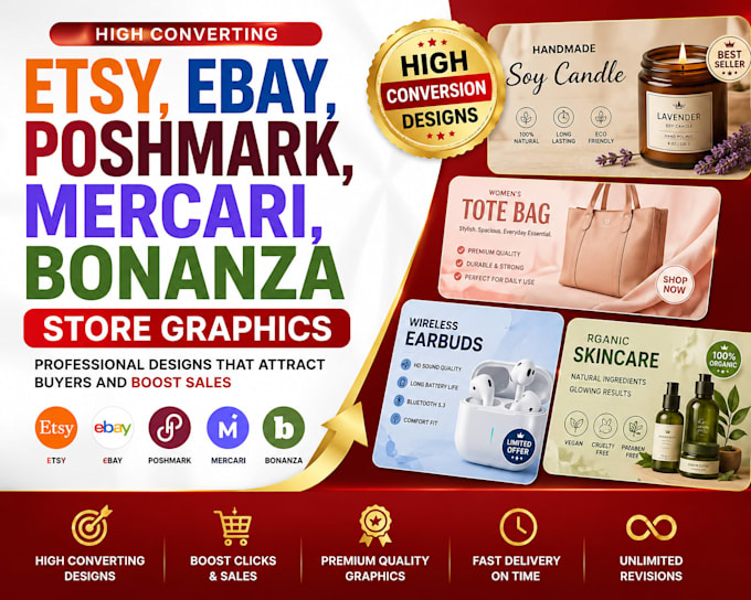 design high converting etsy, ebay, poshmark, mercari, bonanza store graphics