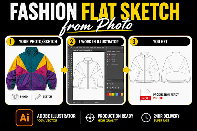 create fashion tech pack and flat sketch for garment production