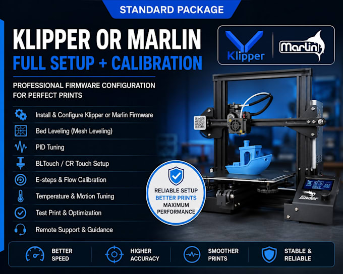 fix issues, install and setup klipper or marlin firmware for 3d printer