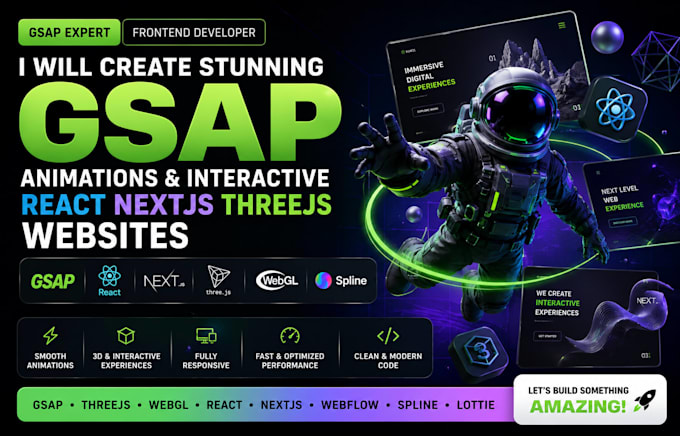 create stunning gsap animation interactive react nexjs threejs website