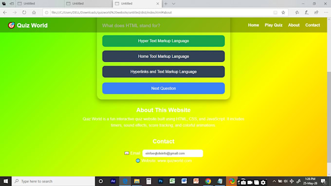 create interactive quiz game website using html, css and javascript