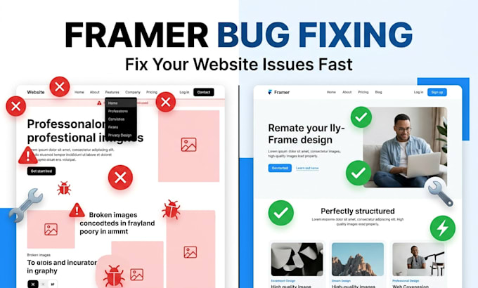 fix framer website bugs, errors and design issues