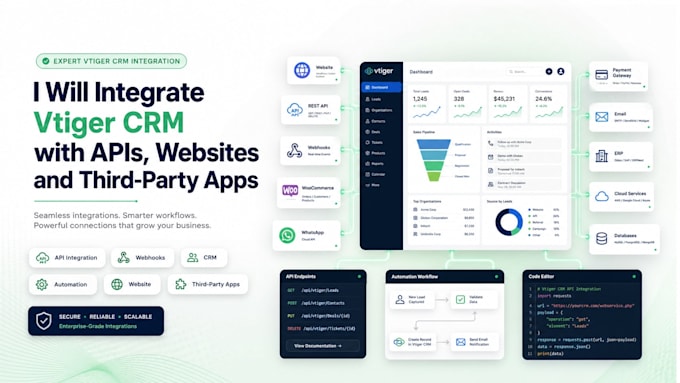 integrate vtiger CRM with apis, websites and third party
