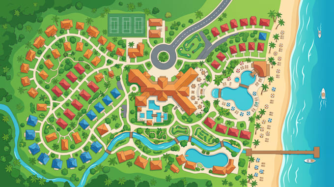 design custom resort maps, campground maps, rv park maps, property layout maps